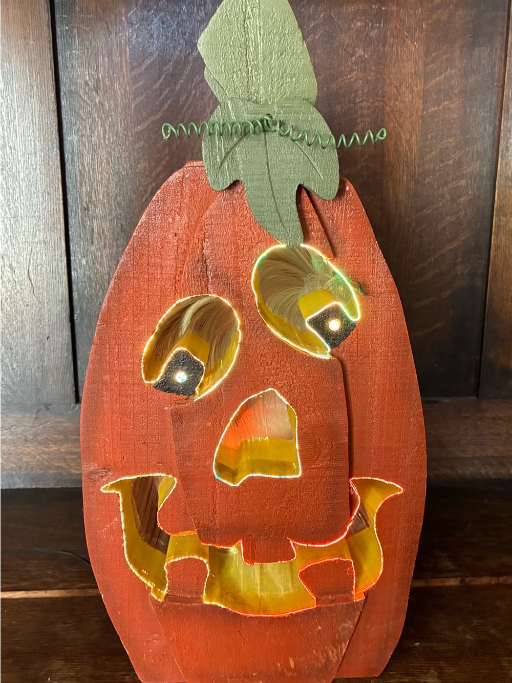 🎃 Vintage Handmade Wood Fiber Optic Jack O’ Lantern